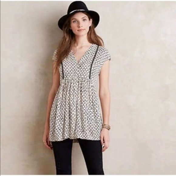 Vanessa Virginia top XS Heart Ladder Lace Tunic button front boho Anthropologie - Picture 14 of 15